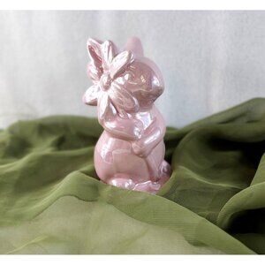 Bunny Rabbit Figurine 5.5" Pink Ceramic Glossy Pearlized Glaze Easter Spring